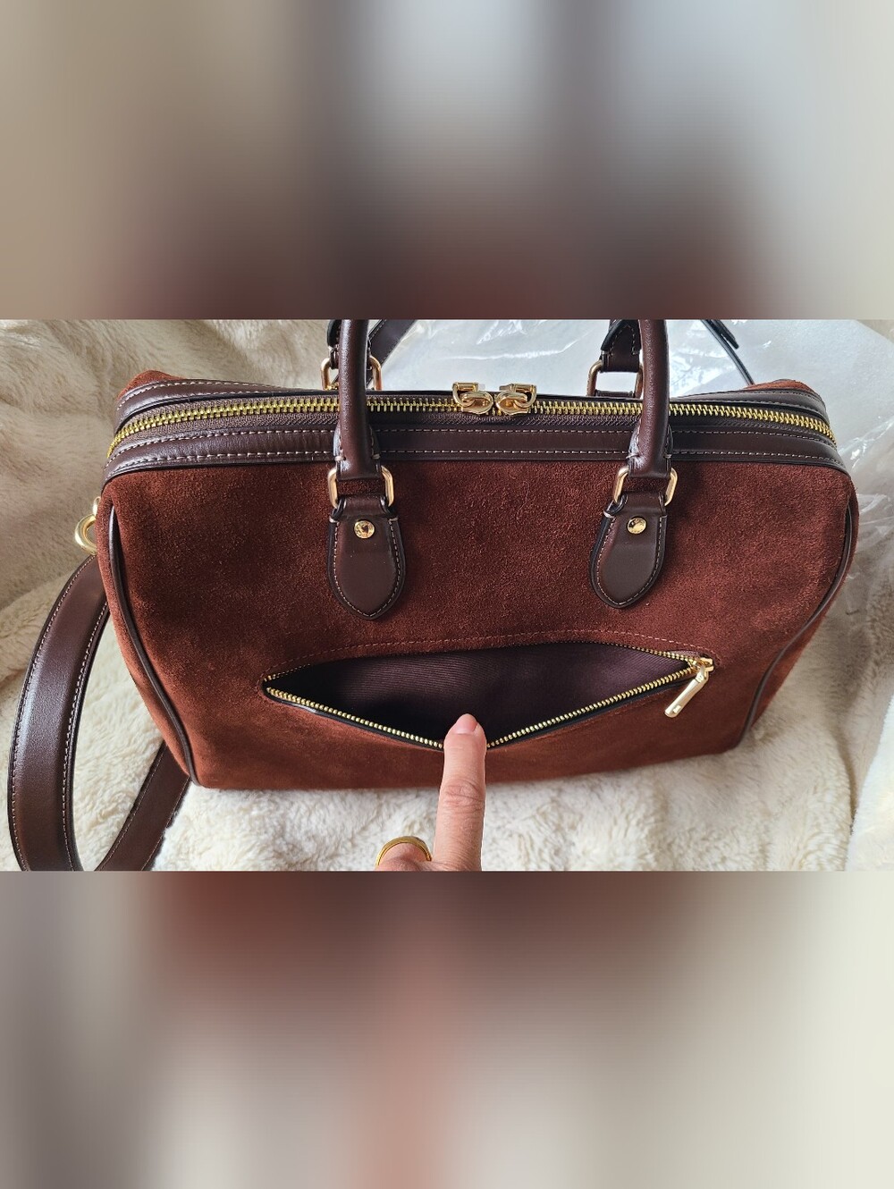 Coach Rowan Large Vintage Brown Suede Satchel - Picture 13 of 17